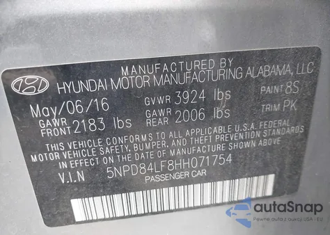 2017 Hyundai Elantra Se z USA, uszkodzony, nr VIN 5NPD84LF8HH071754